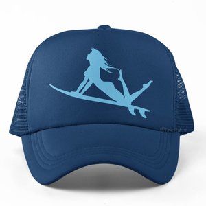 🆕Sexy Surfer Girl Navy Blue Foam Trucker Hat Mesh Snapback Cap